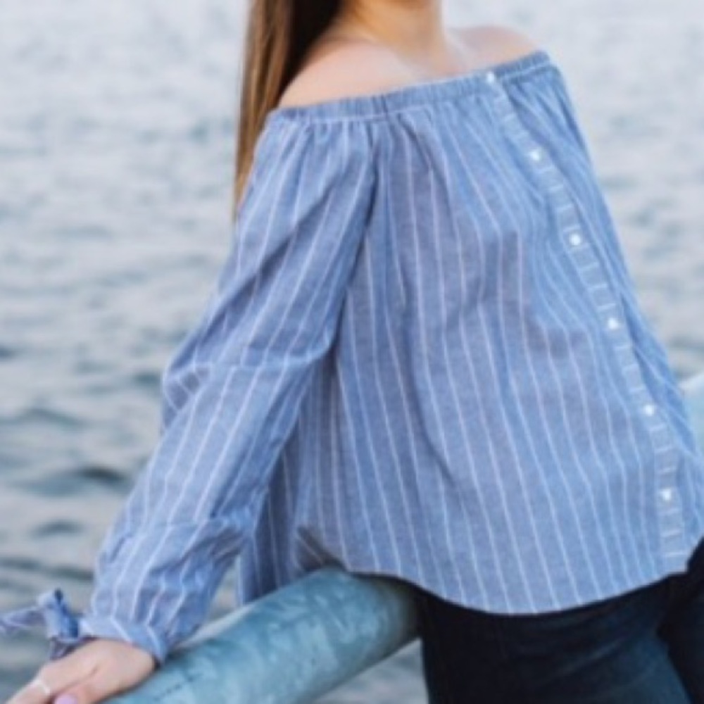 Denim blue off shoulder long sleeve